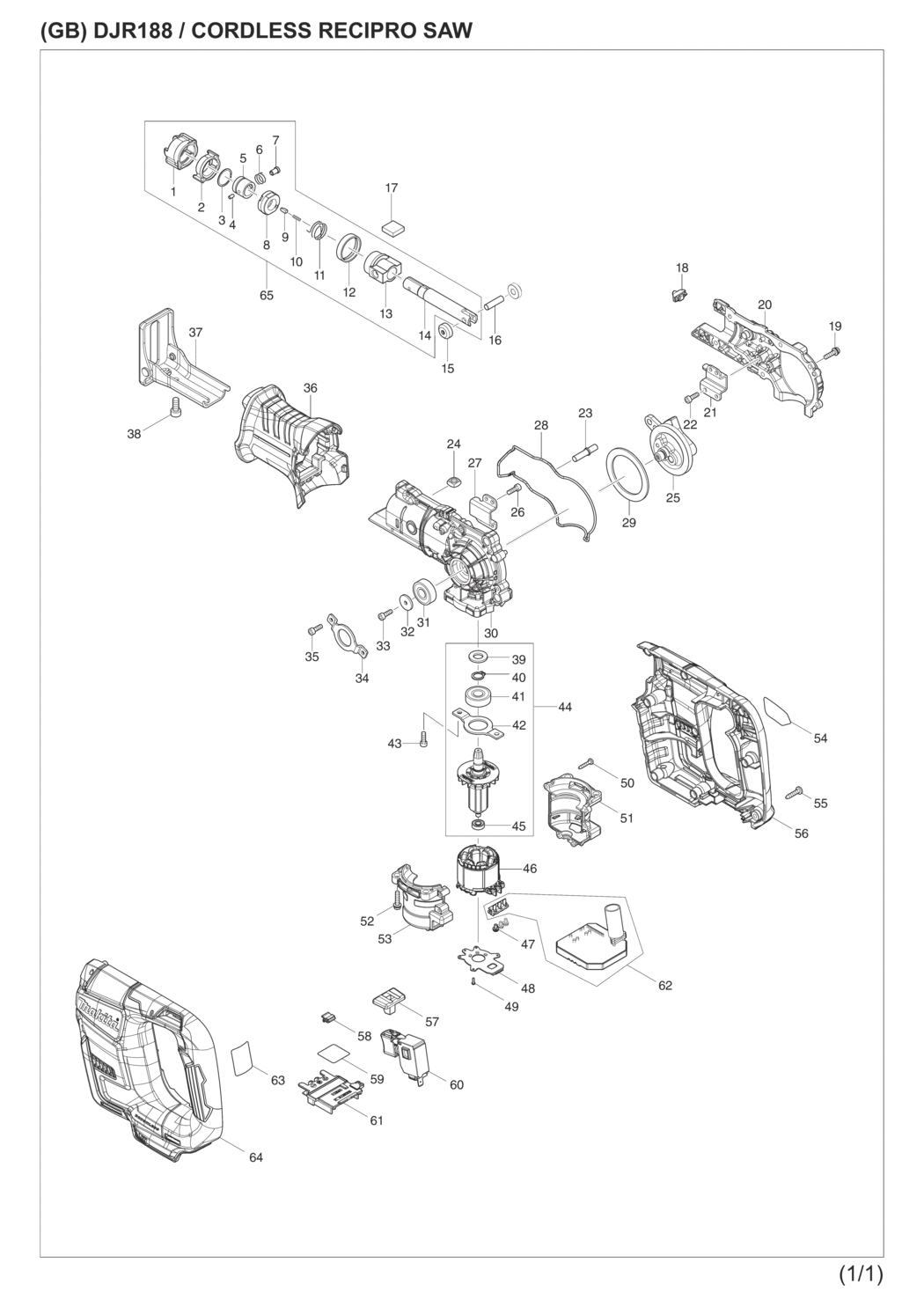 Makita DJR188Z Cordless Recipro Saw Spare Parts