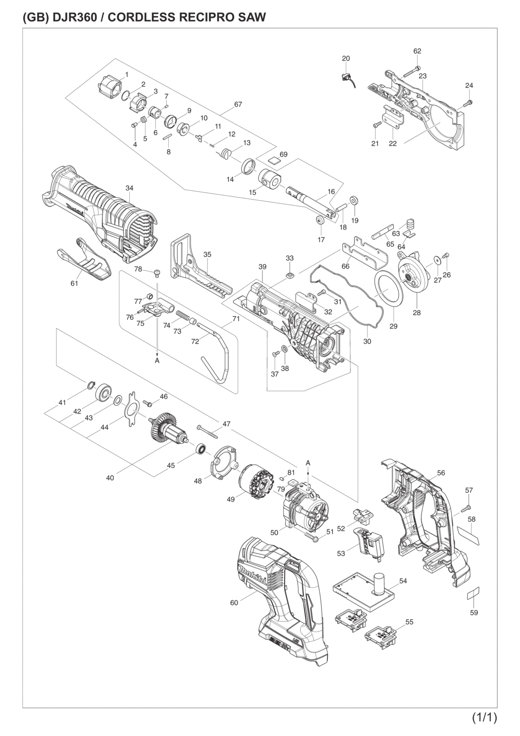 Makita DJR360ZK Cordless Recipro Saw Spare Parts