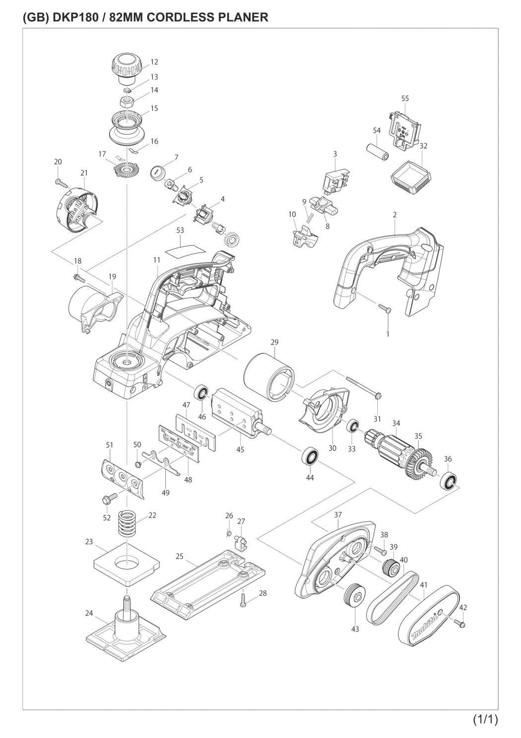 Makita DKP180ZW Cordless Planer Spare Parts