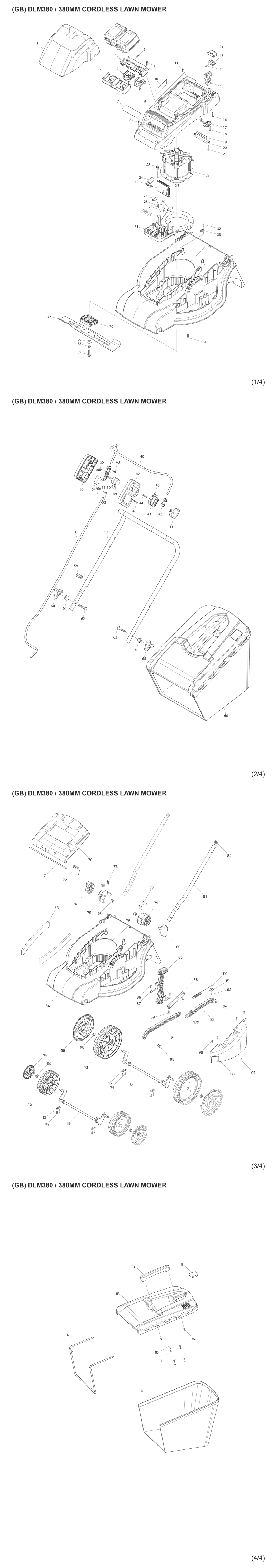 Makita DLM380PF4 Cordless Lawn Mower Spare Parts