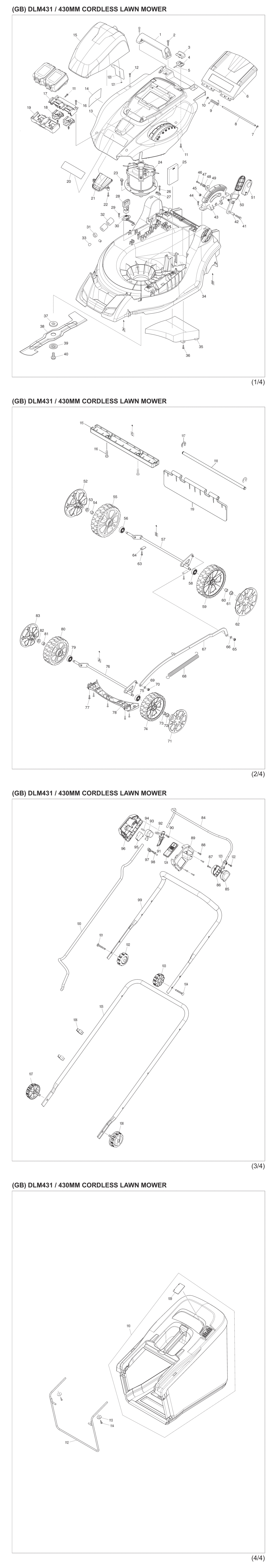 Makita DLM431PF4 Cordless Lawn Mower Spare Parts