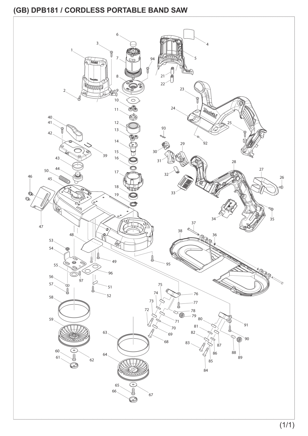 Makita DPB181RME Cordless Portable Band Saw Spare Parts