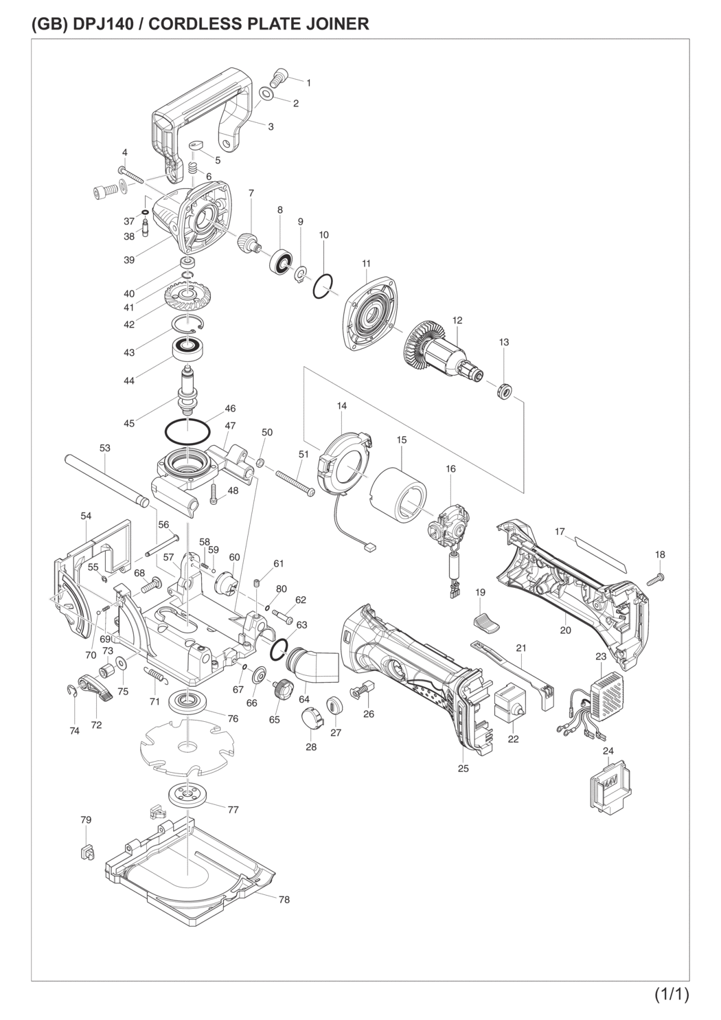 Makita DPJ140RFE Cordless Plate Joiner Spare Parts
