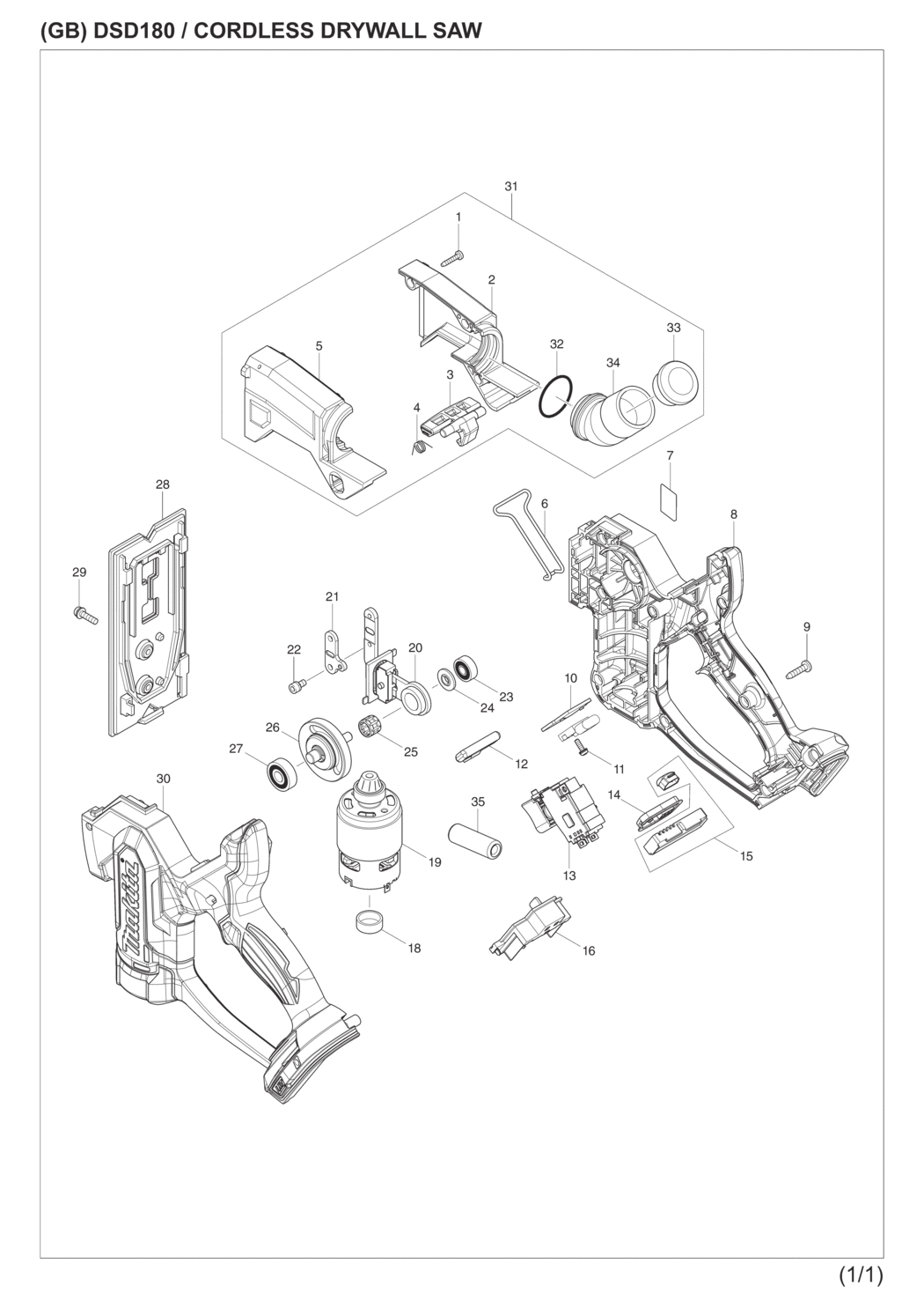 Makita DSD180Z Cordless Drywall Saw Spare Parts