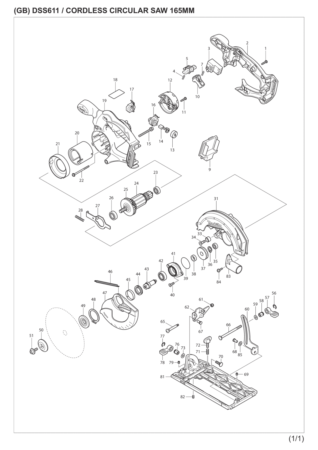 Makita DSS611RFE3 Cordless Circular Saw Spare Parts