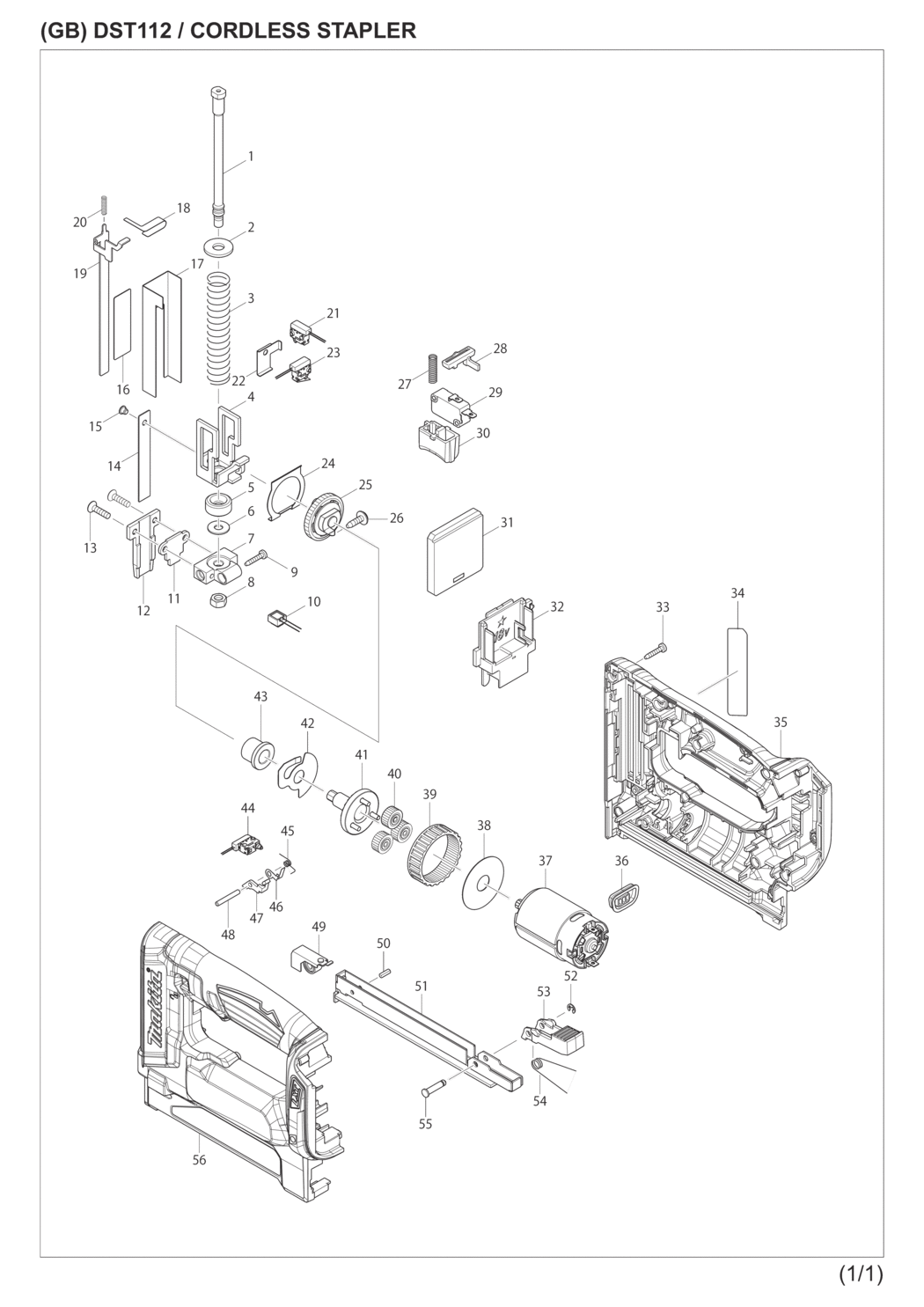 Makita DST112Z Cordless Stapler Spare Parts