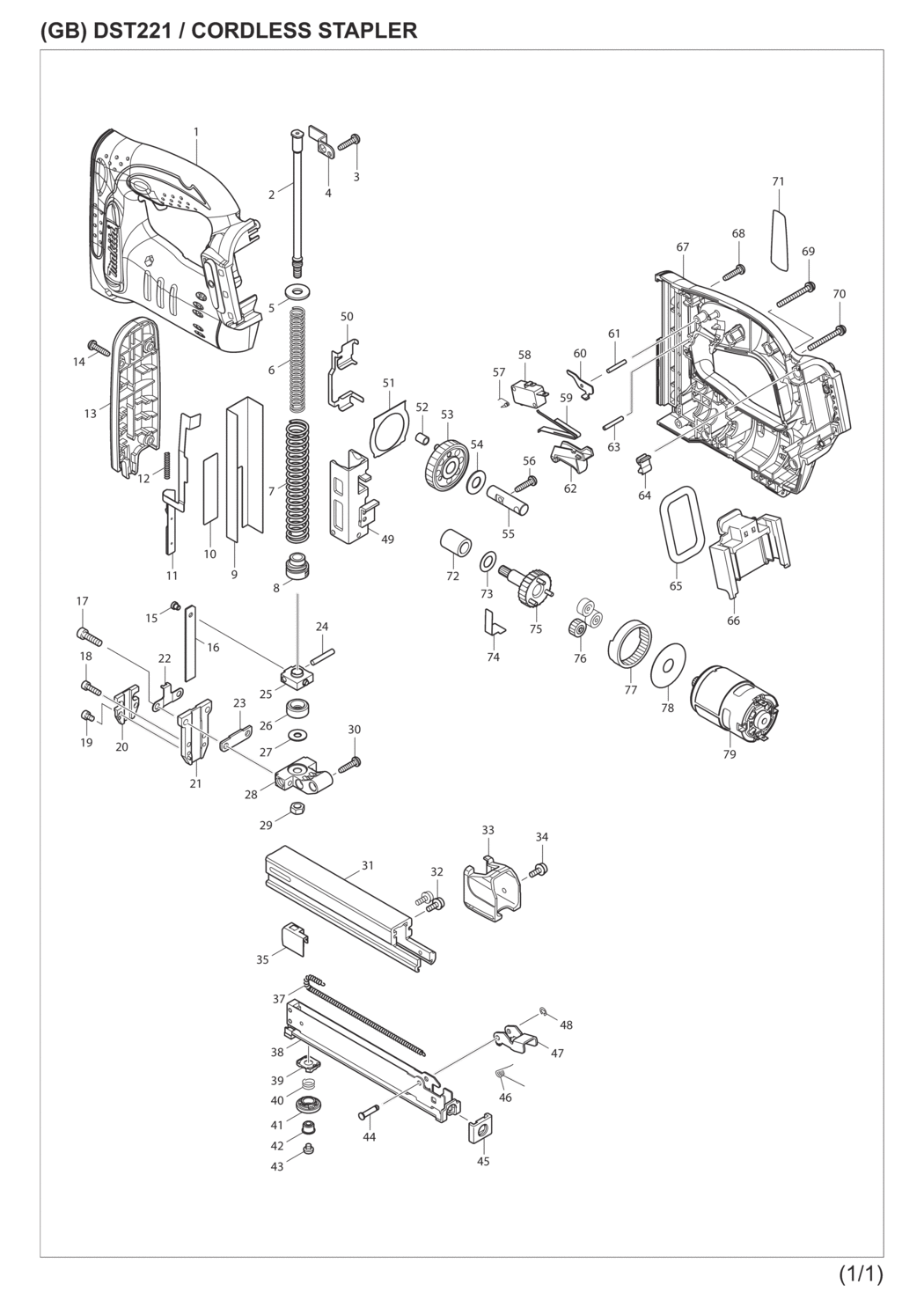 Makita DST221Z Cordless Stapler Spare Parts