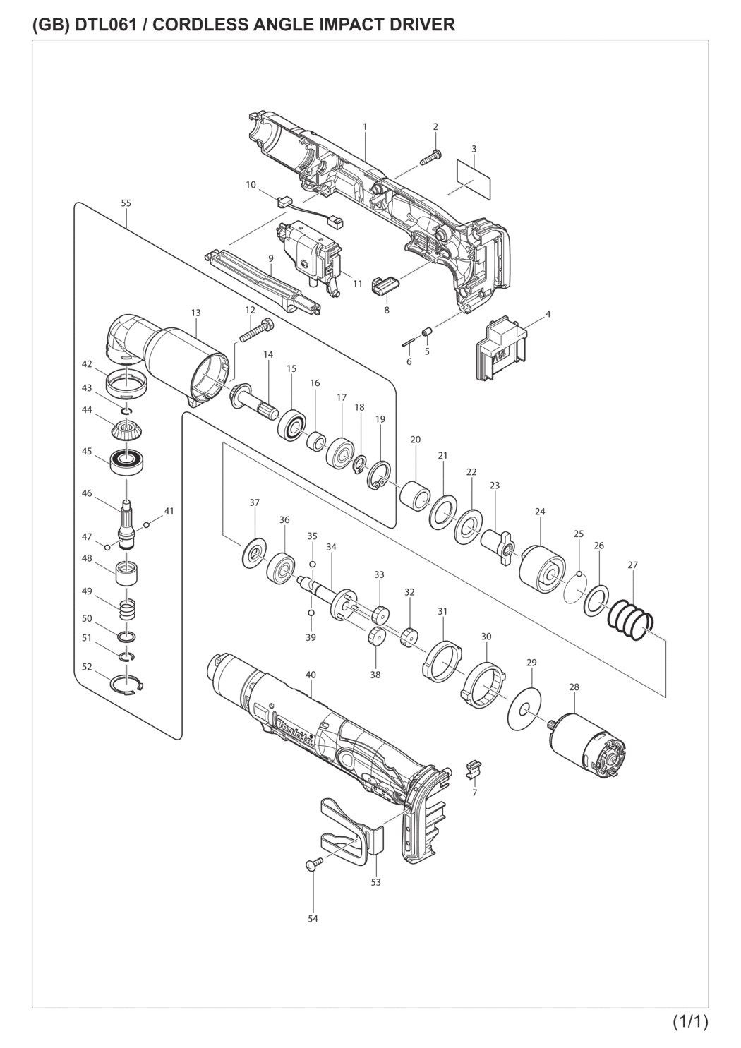 Makita DTL061Z Cordless Angle Impact Driver Spare Parts