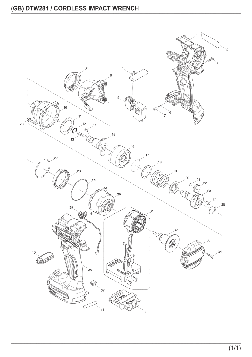 Makita DTW281RMJ Cordless Impact Wrench Spare Parts