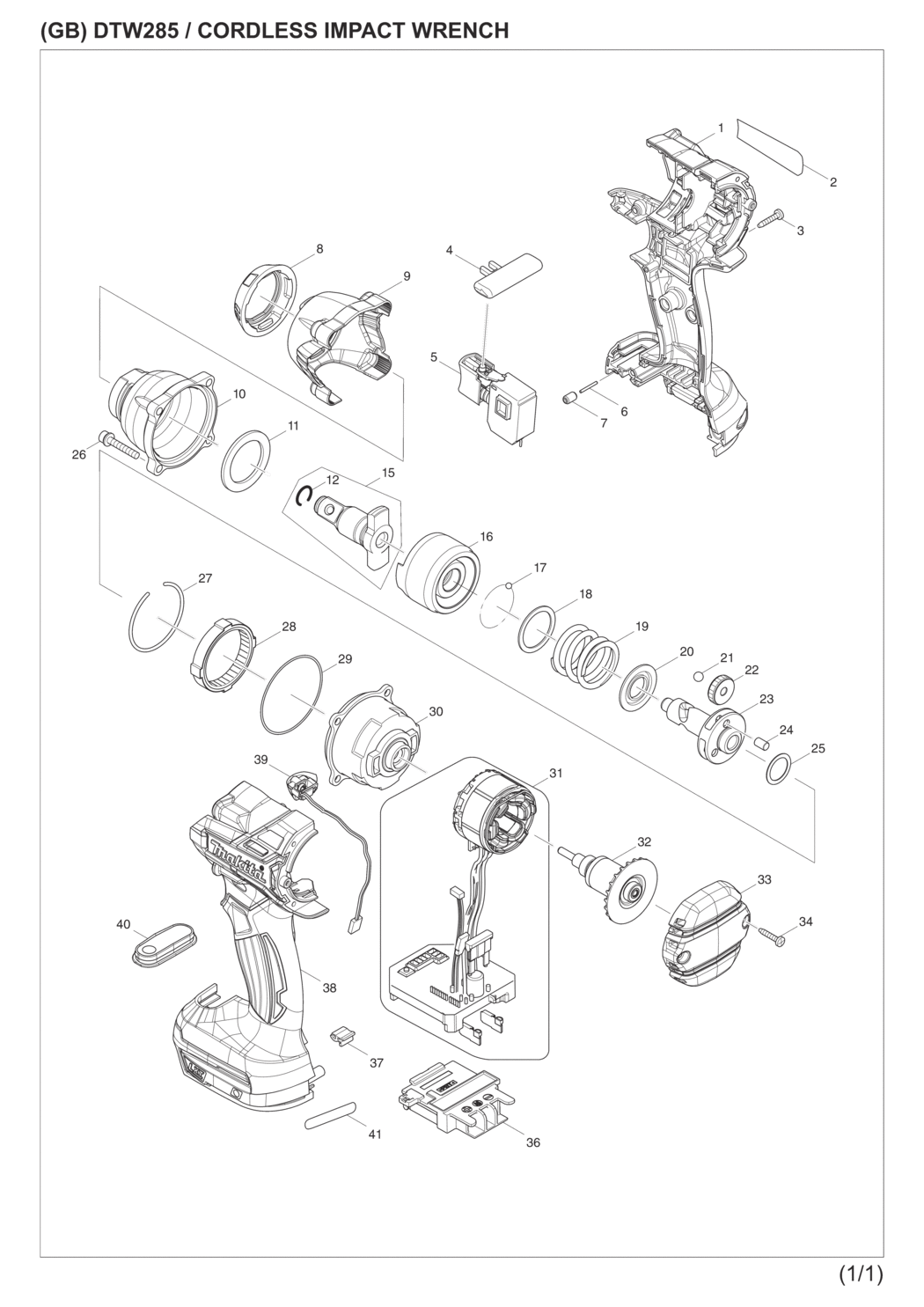 Makita DTW285RMJ Cordless Impact Wrench Spare Parts