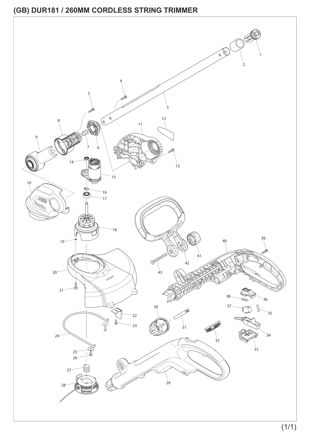 Makita DUR181Z Cordless String Trimmer Spare Parts