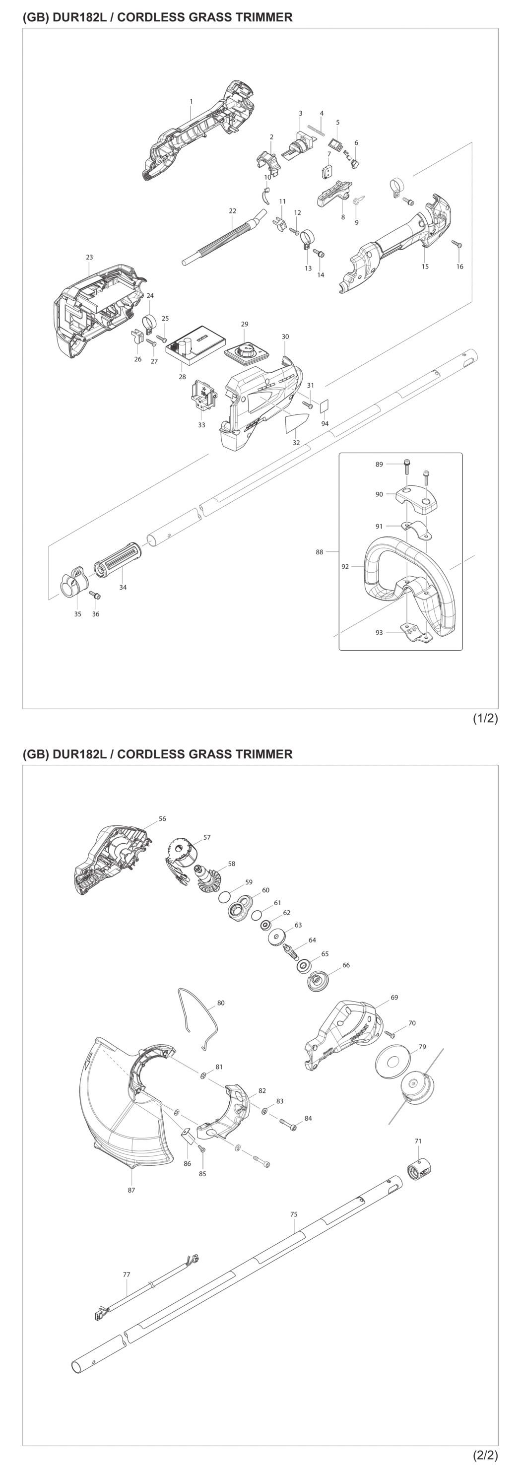Makita DUR182LZ Cordless Grass Trimmer Spare Parts