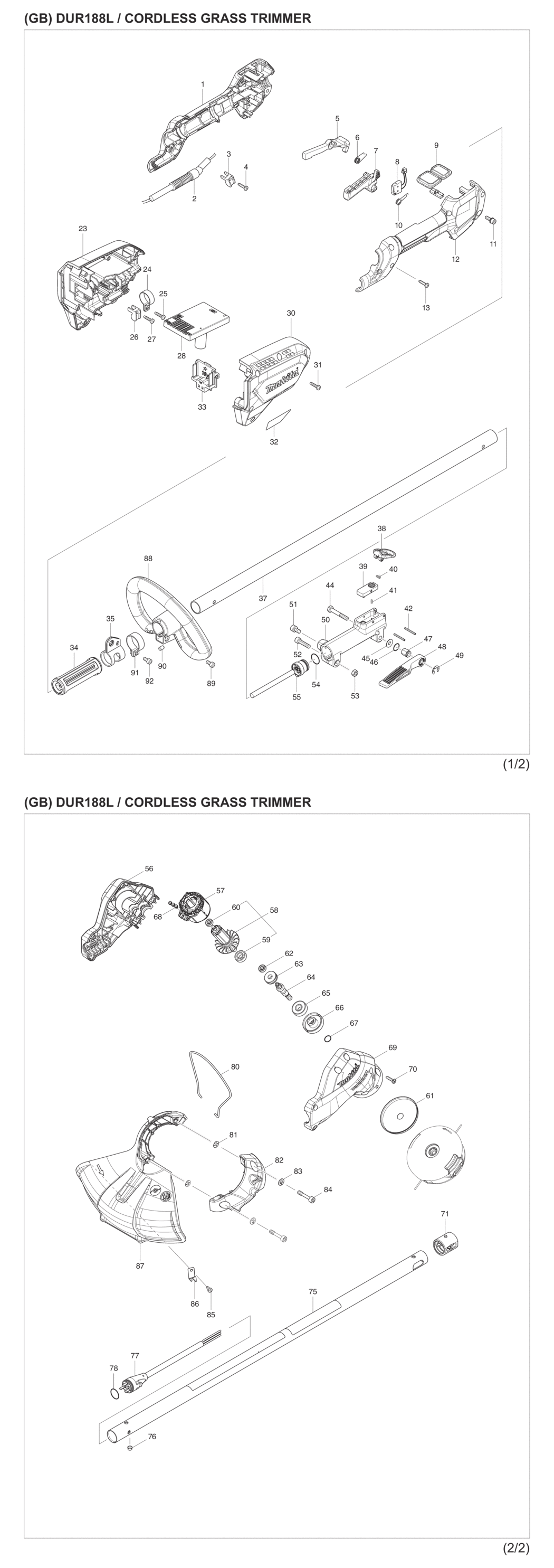 Makita DUR188LZ Cordless Grass Trimmer Spare Parts