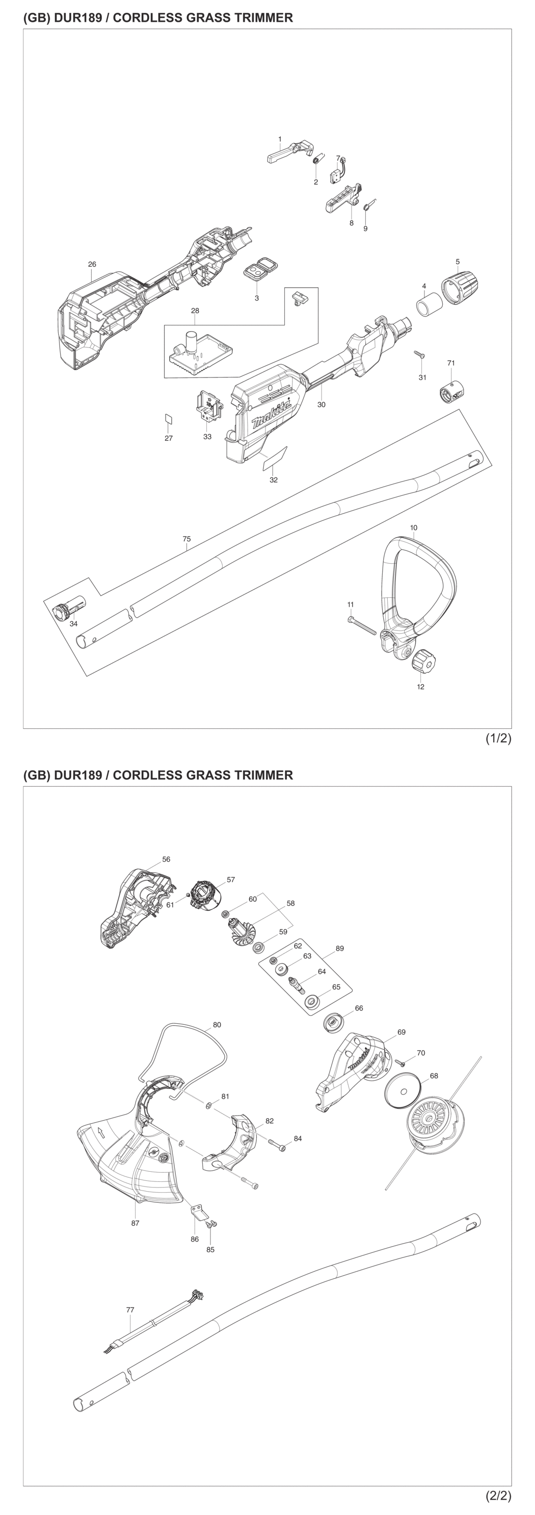 Makita DUR189Z Cordless Grass Trimmer Spare Parts