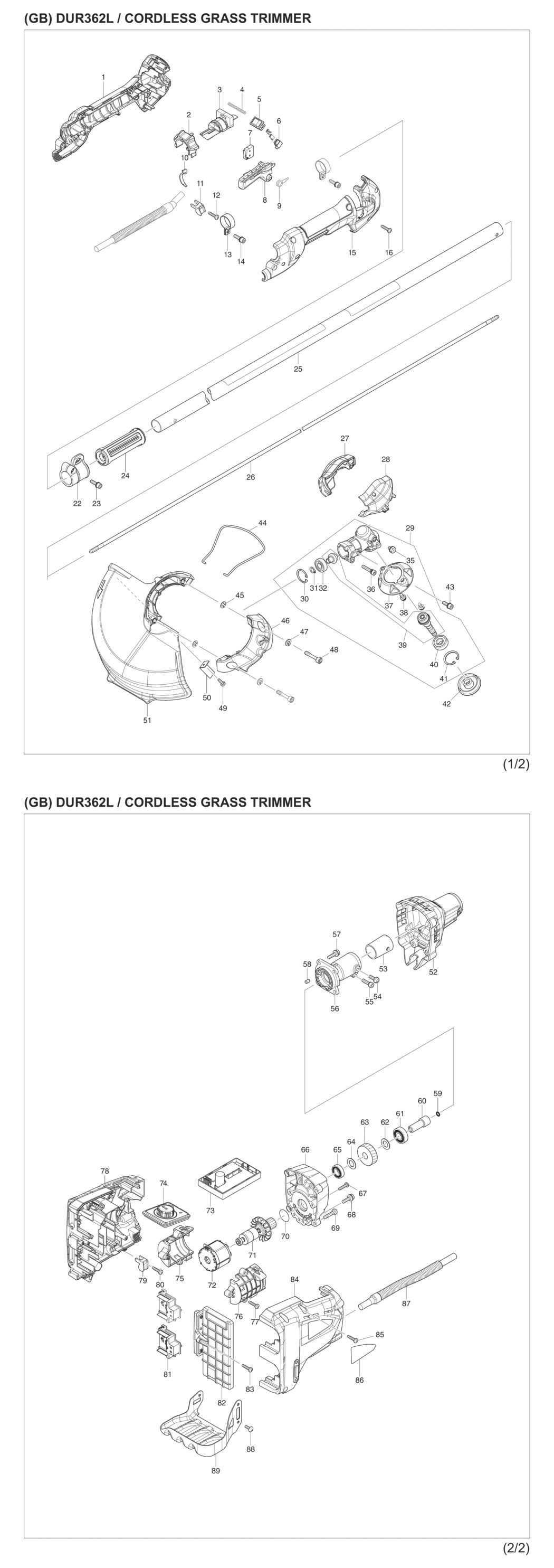 Makita DUR362LZ Cordless Grass Trimmer Spare Parts