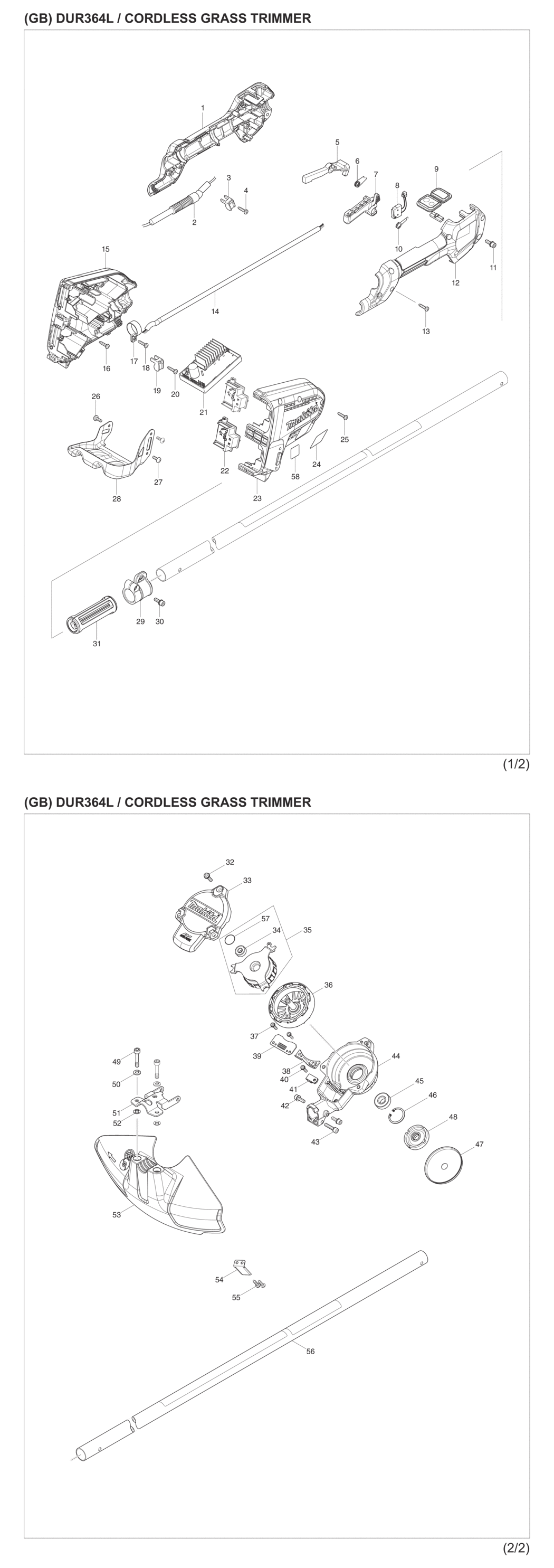Makita DUR364LZ Cordless Grass Trimmer Spare Parts