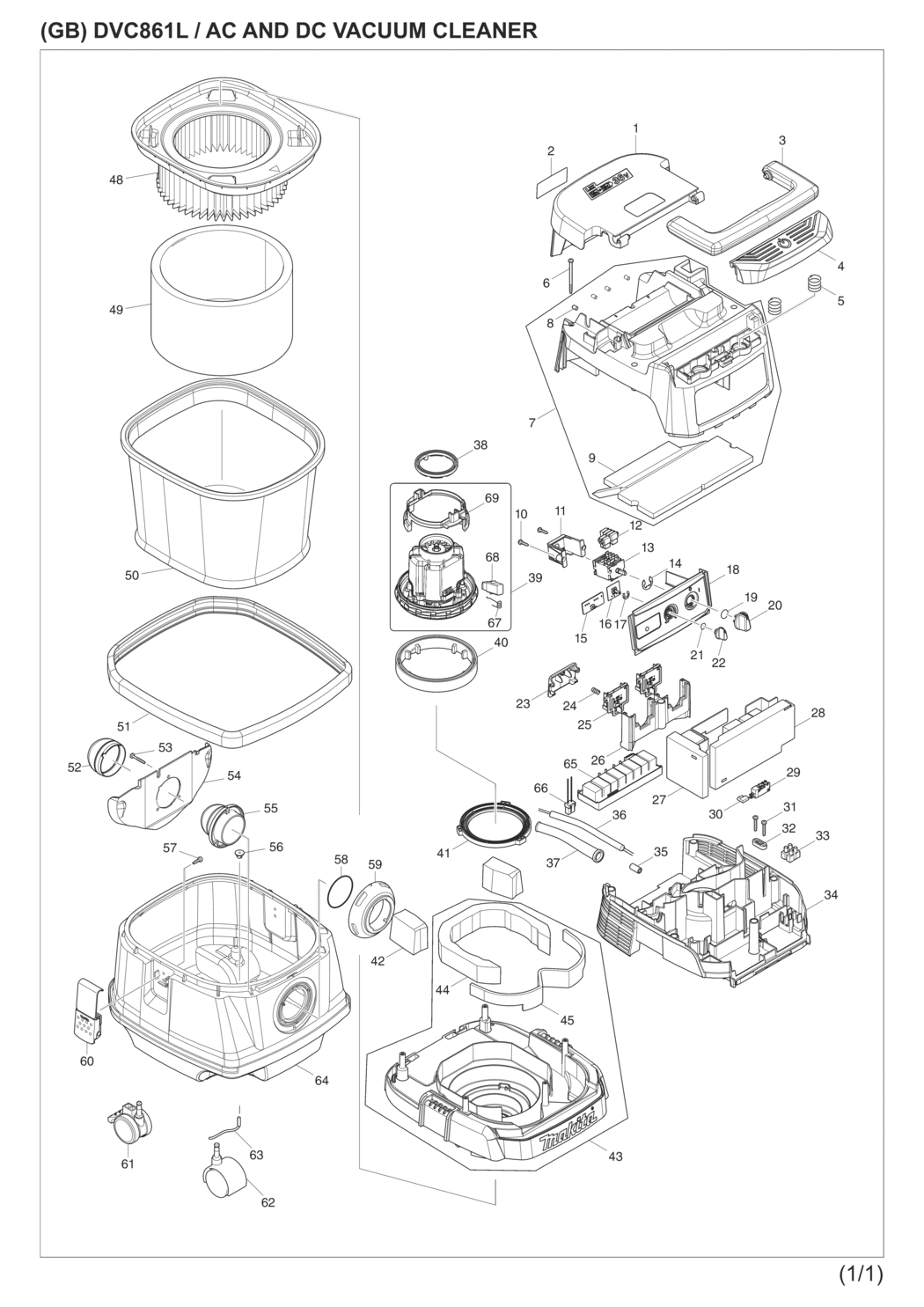 Makita DVC861LZ Corded and Cordless Vacuum Cleaner Spare Parts