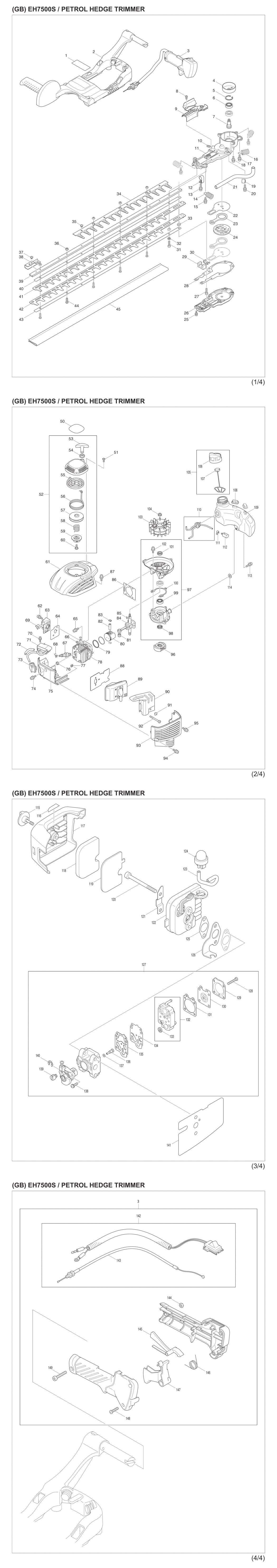 Makita EH7500S Petrol Hedge Trimmer Spare Parts