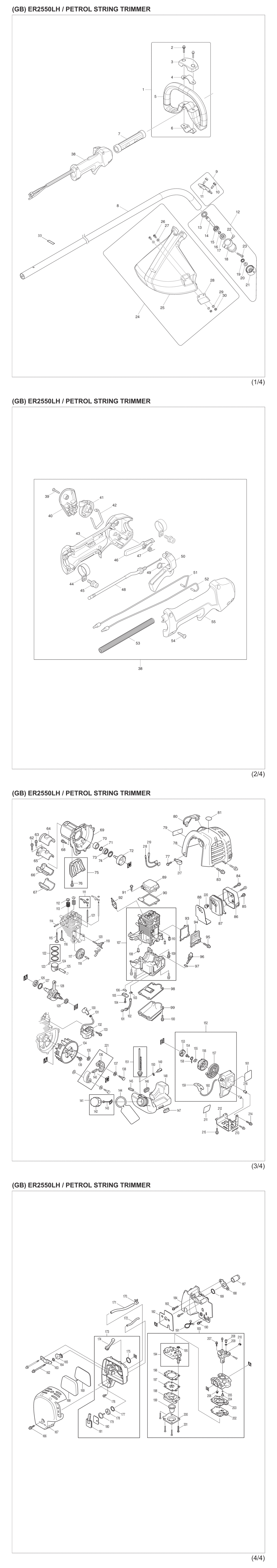 Makita ER2550LH Petrol String Trimmer Spare Parts