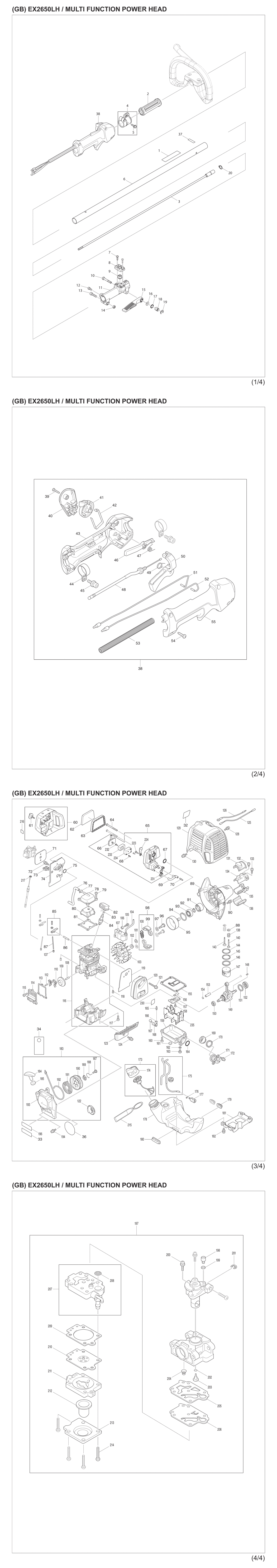 Makita EX2650LH Multi Function Power Head Spare Parts