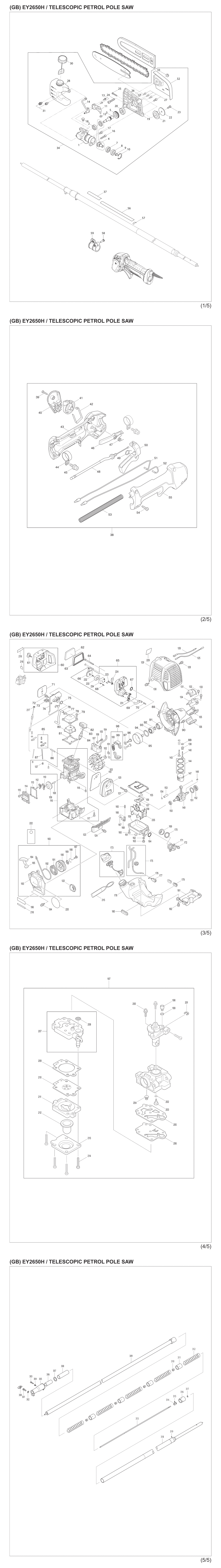 Makita EY2650H25H Telescopic Petrol Pole Saw Spare Parts