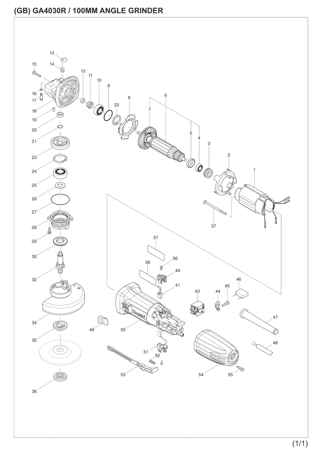 Makita GA4030R Angle Grinder Spare Parts