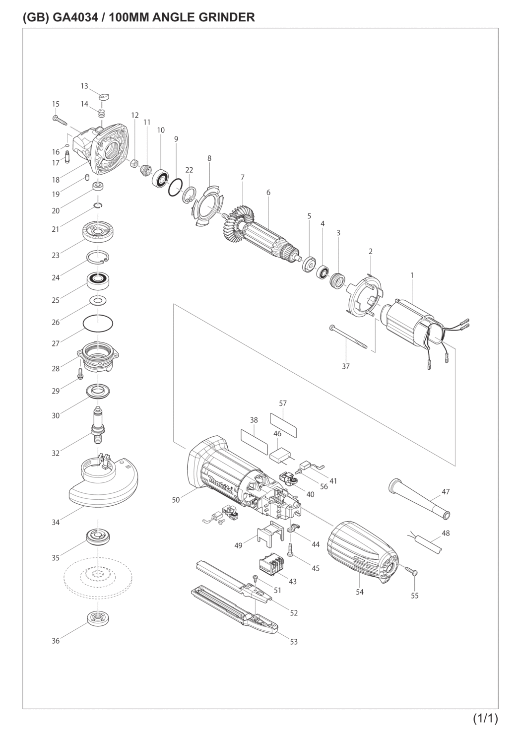 Makita GA4034 Angle Grinder Spare Parts