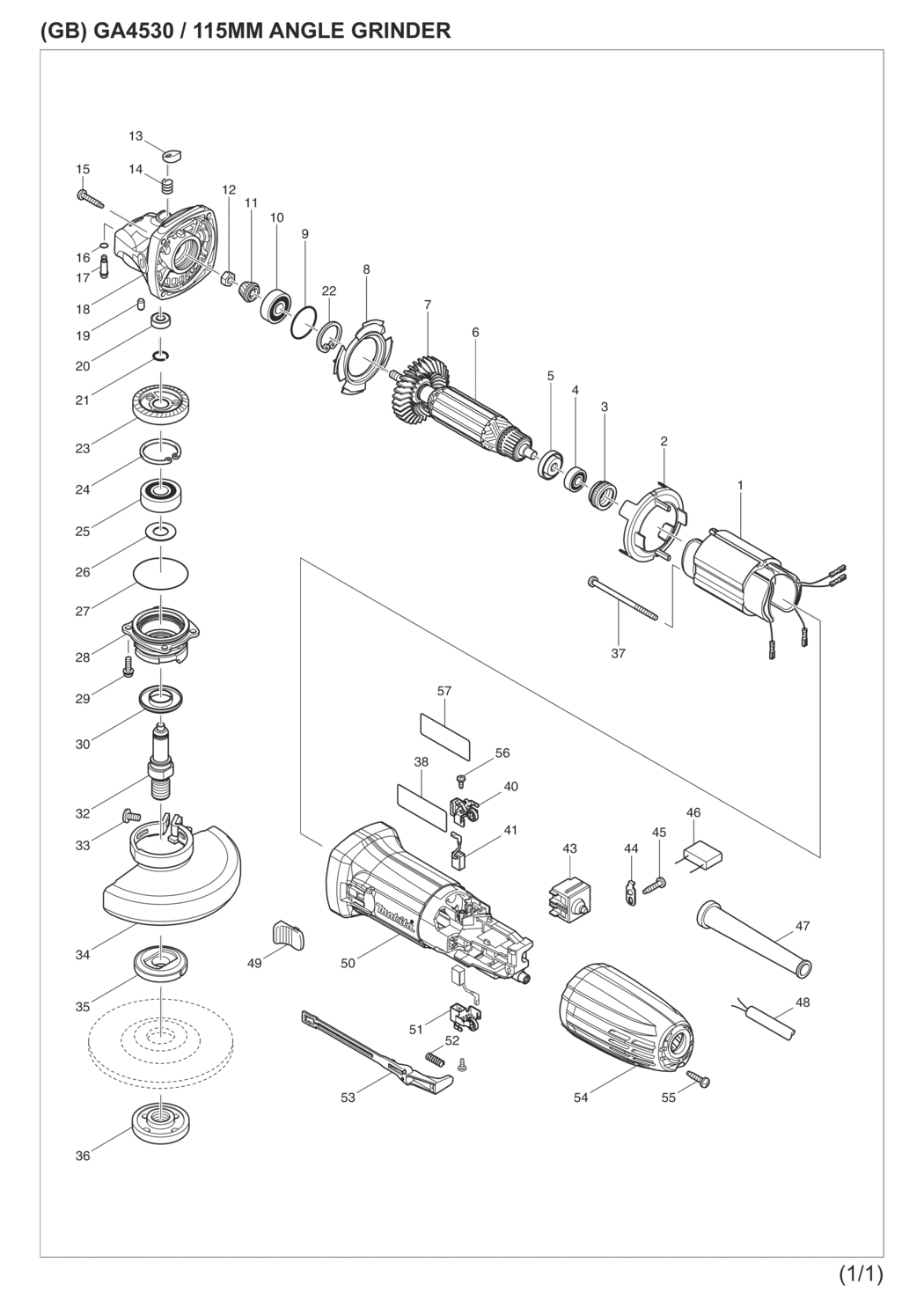 Makita GA4530 Angle Grinder Spare Parts