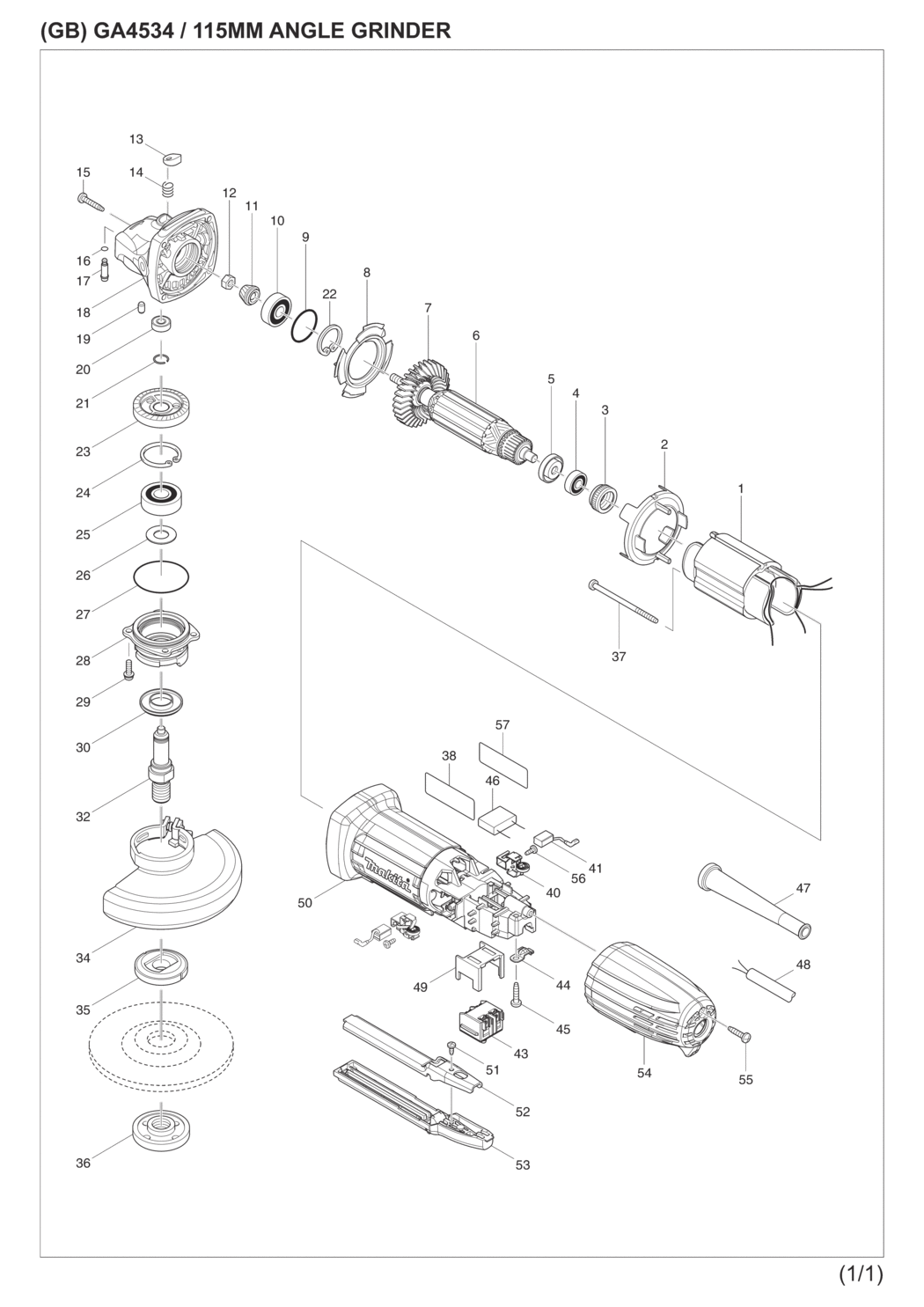 Makita GA4534 Angle Grinder Spare Parts