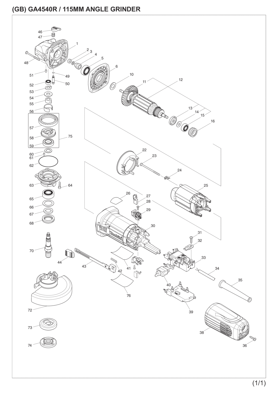 Makita GA4540R01 Angle Grinder Spare Parts