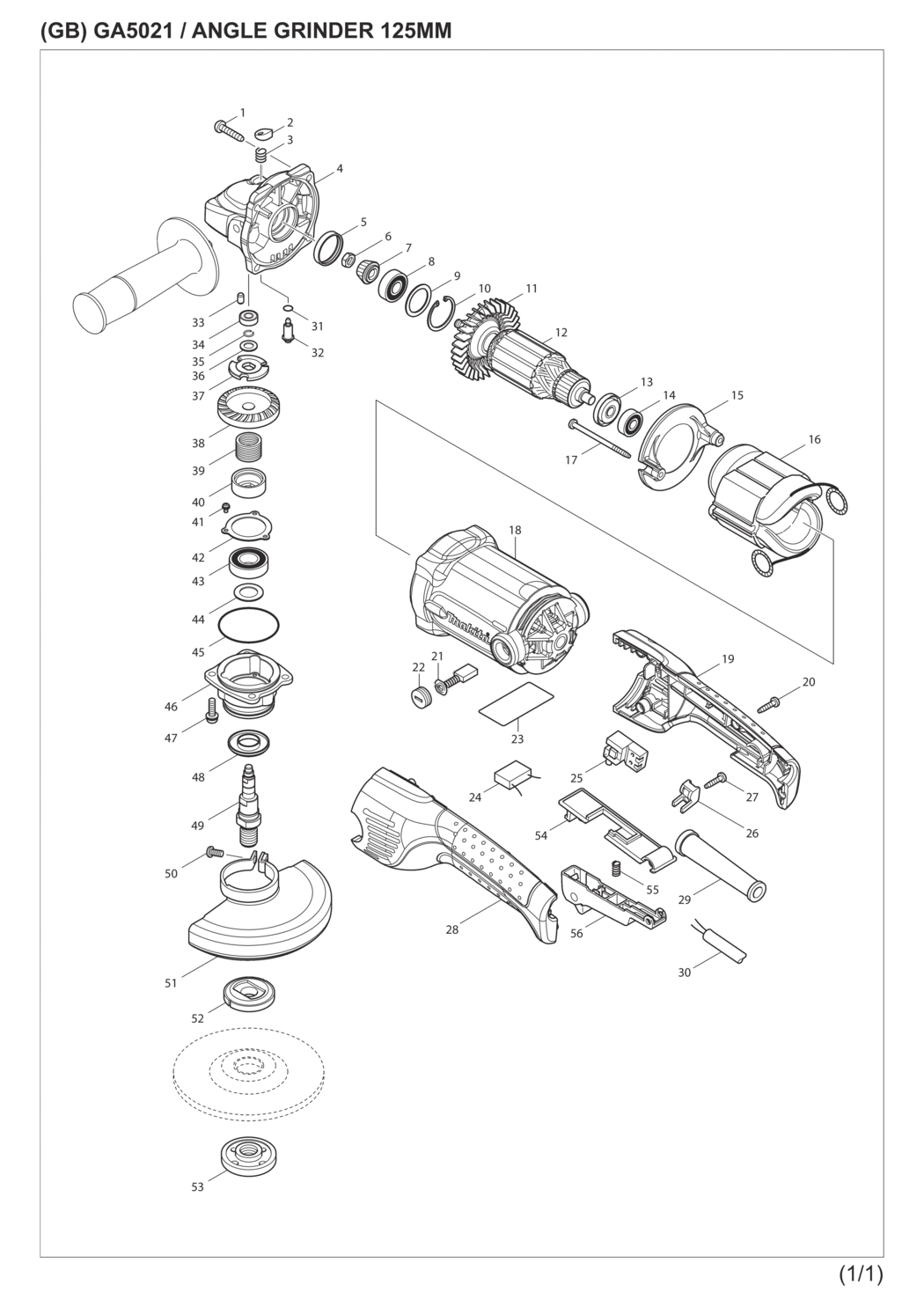 Makita GA5021 Angle Grinder Spare Parts