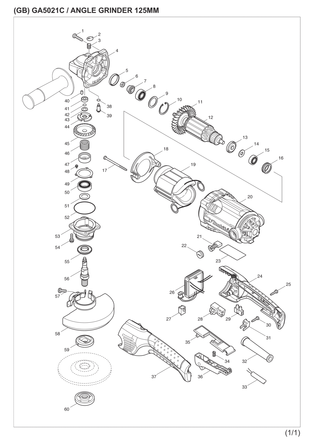 Makita GA5021C Angle Grinder Spare Parts