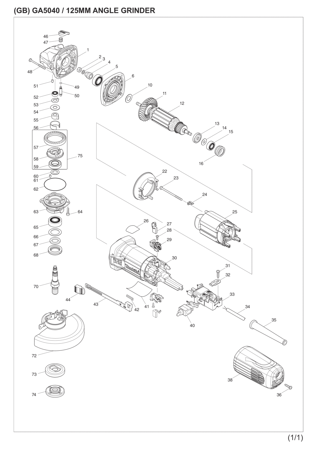 Makita GA5040 Angle Grinder Spare Parts