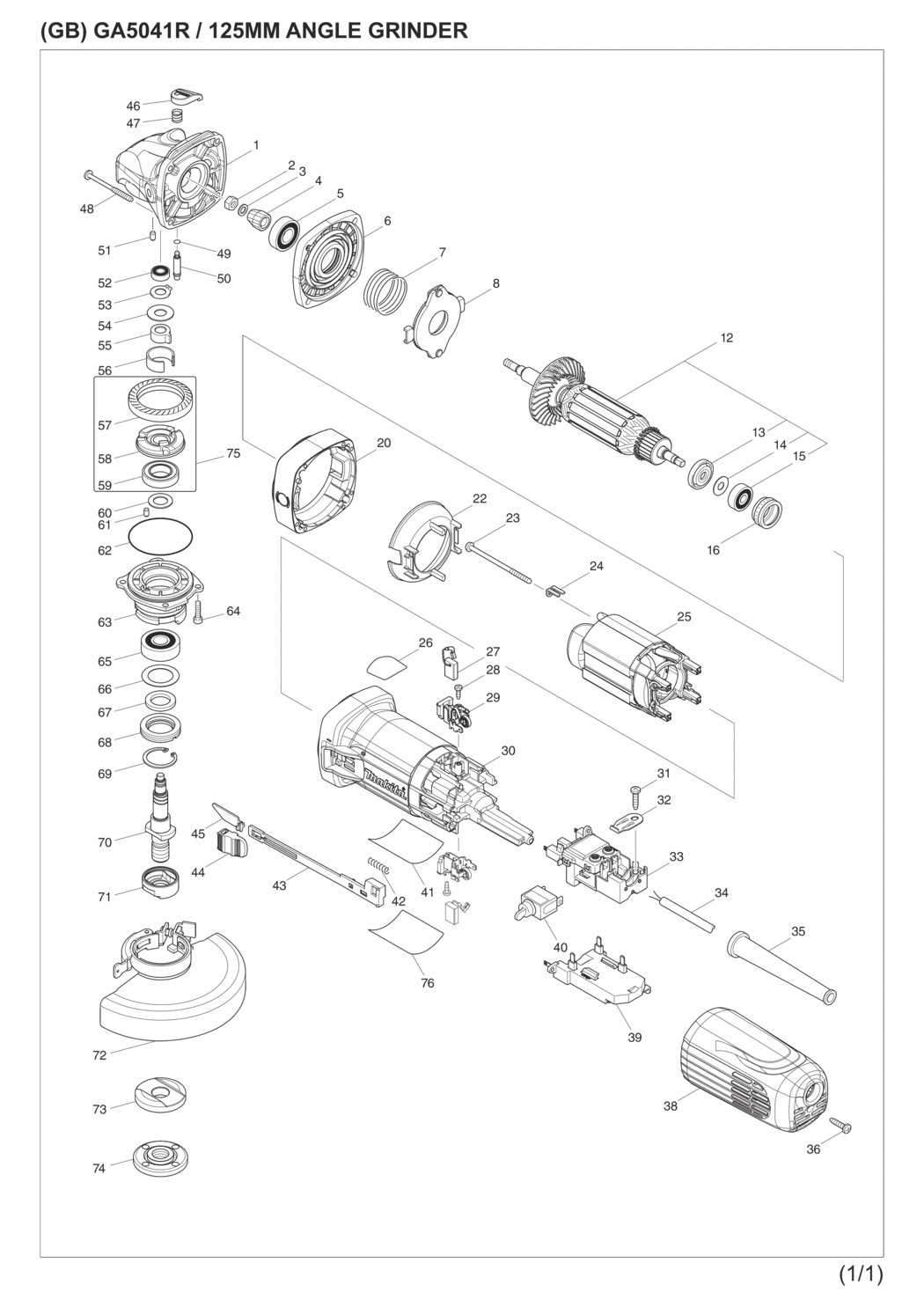 Makita GA5041R01 Angle Grinder Spare Parts