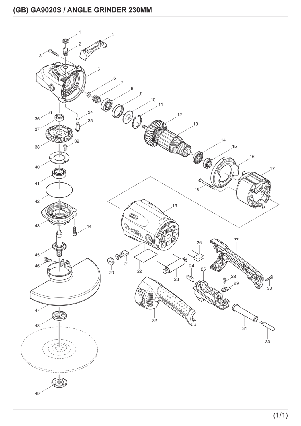 Makita GA9020S Angle Grinder Spare Parts