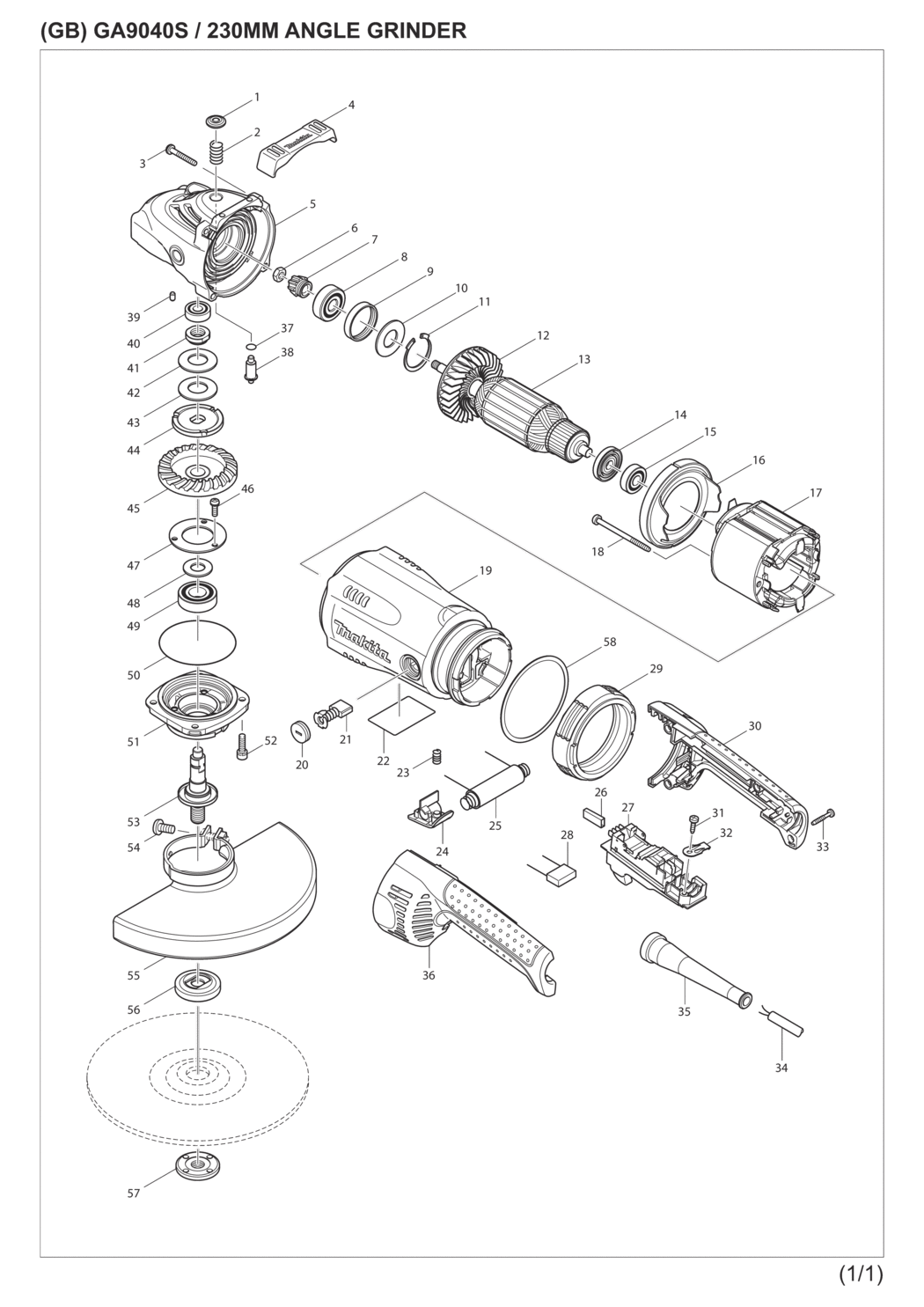 Makita GA9040S Angle Grinder Spare Parts