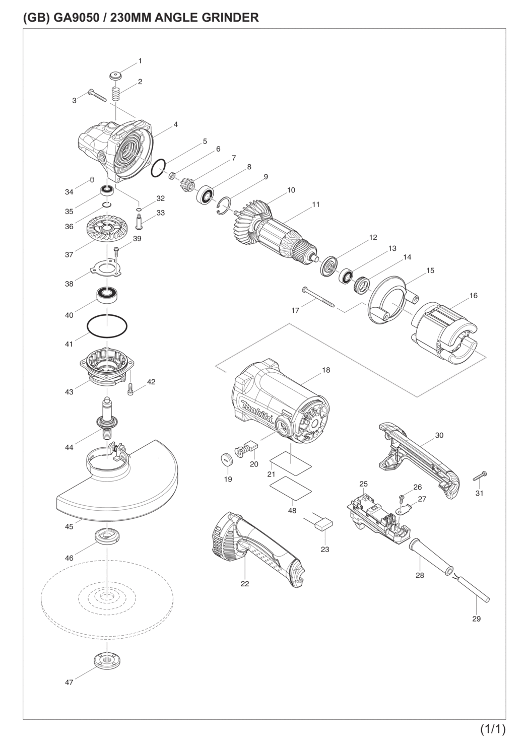Makita GA9050 Angle Grinder Spare Parts