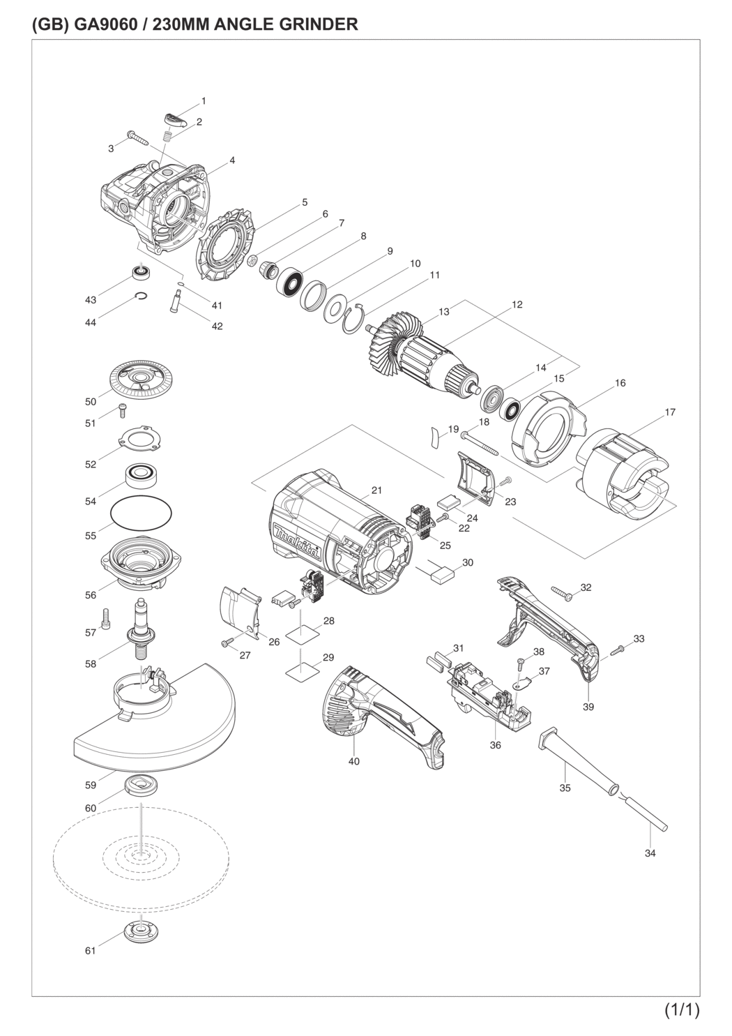 Makita GA9060 Angle Grinder Spare Parts
