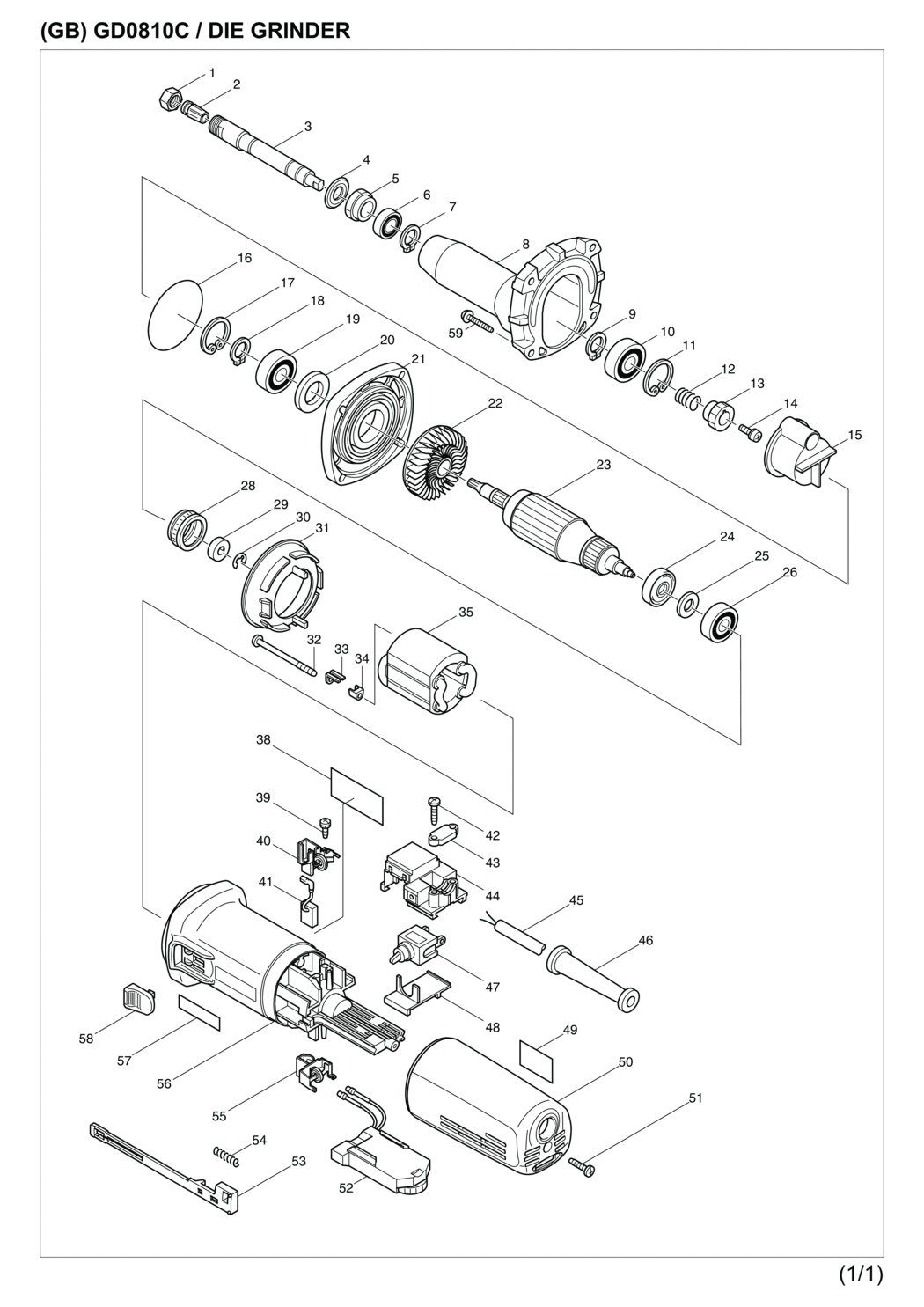 Makita GD0810C Die Grinder Spare Parts