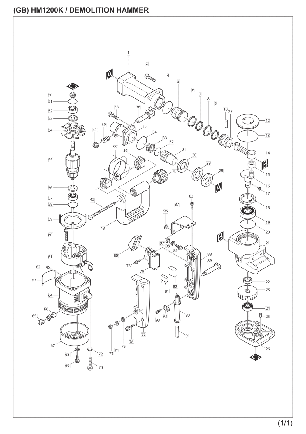 Makita HM1200K Demolition Hammer Spare Parts