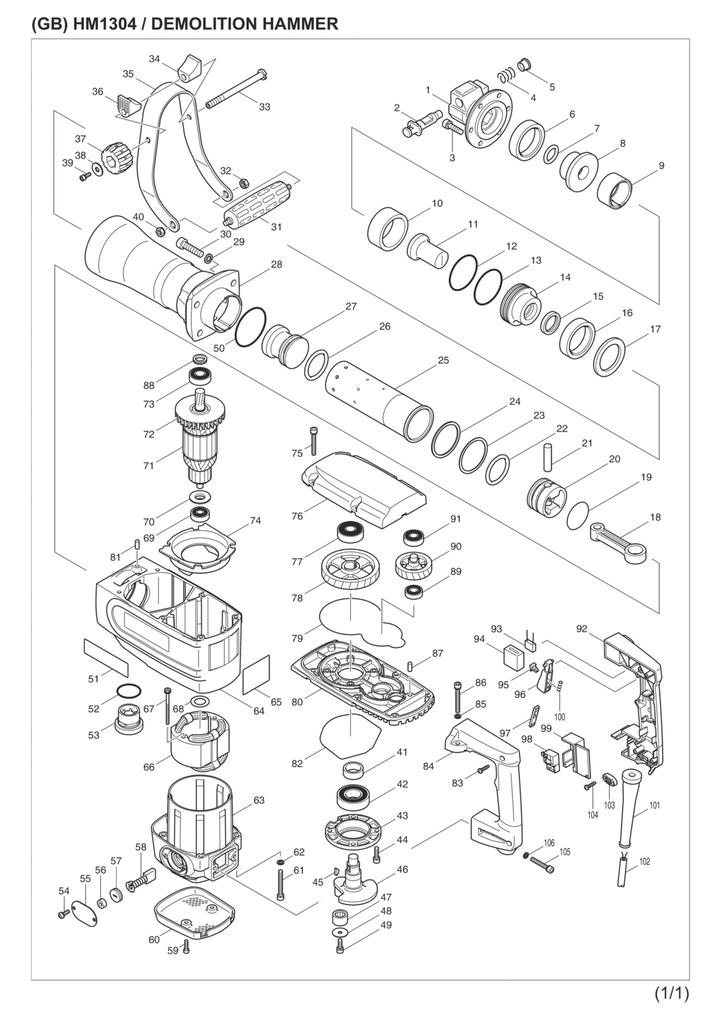 Makita HM1304 Demolition Hammer Spare Parts