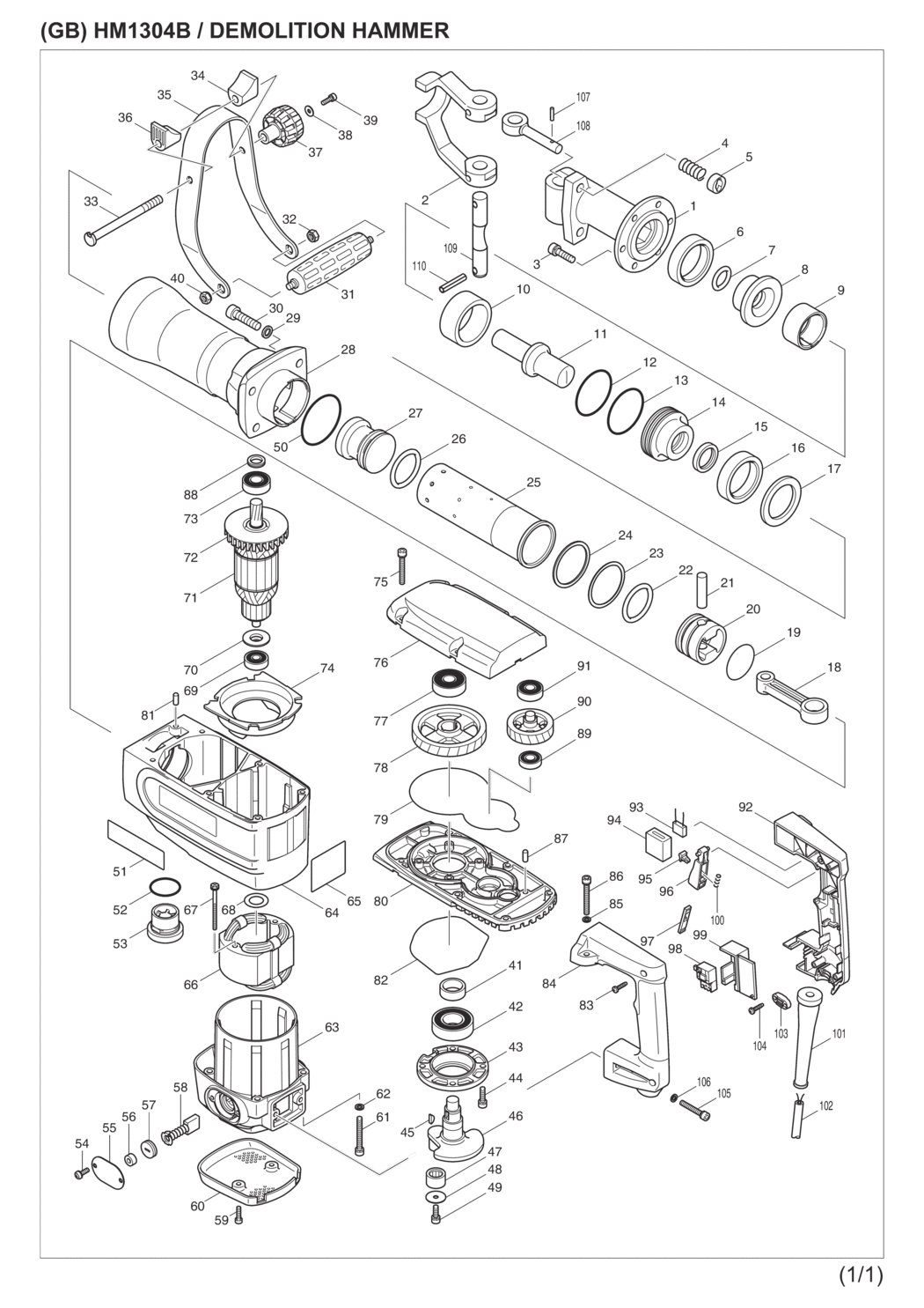 Makita HM1304B Demolition Hammer Spare Parts