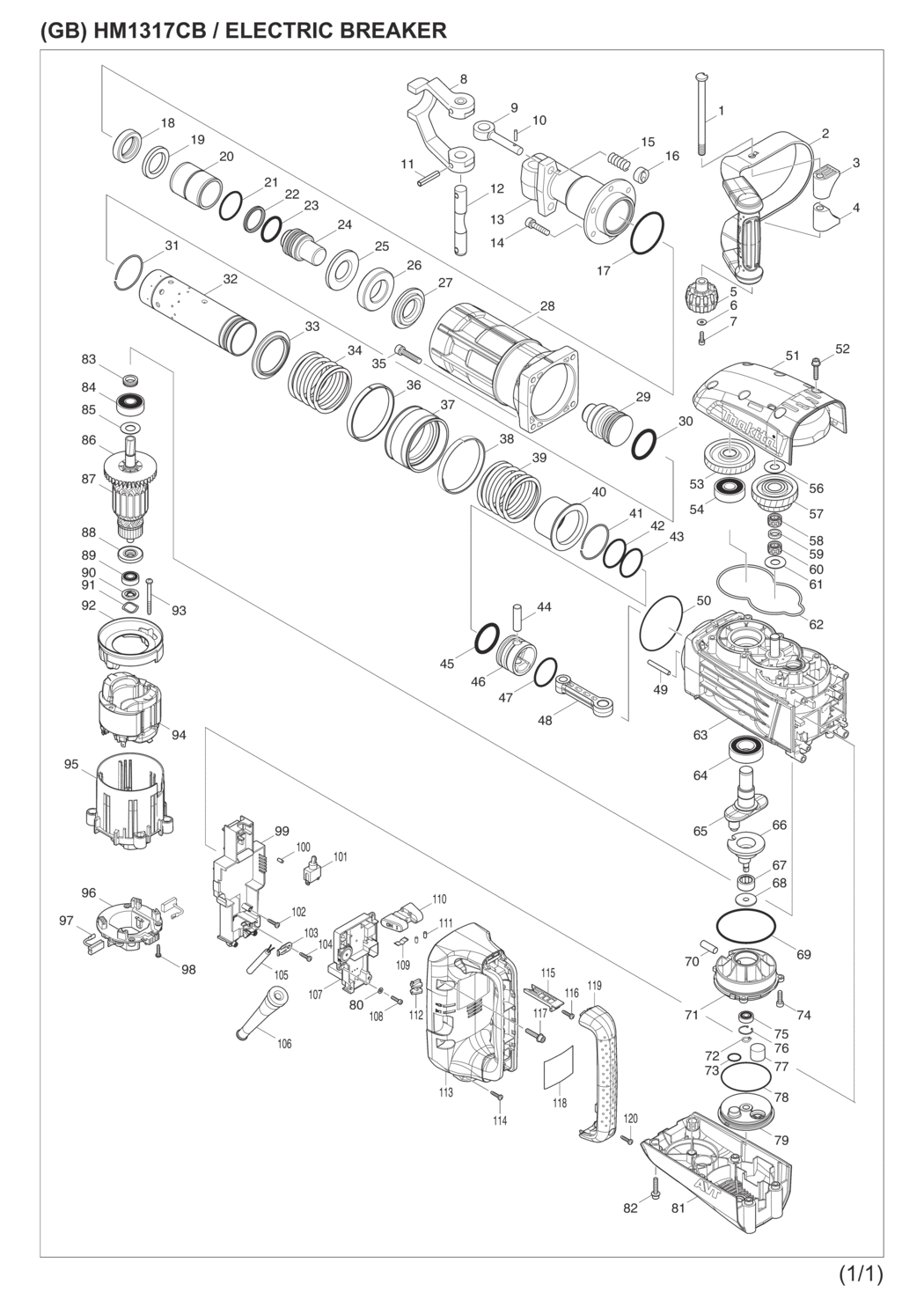 Makita HM1317CB Electric Breaker Spare Parts