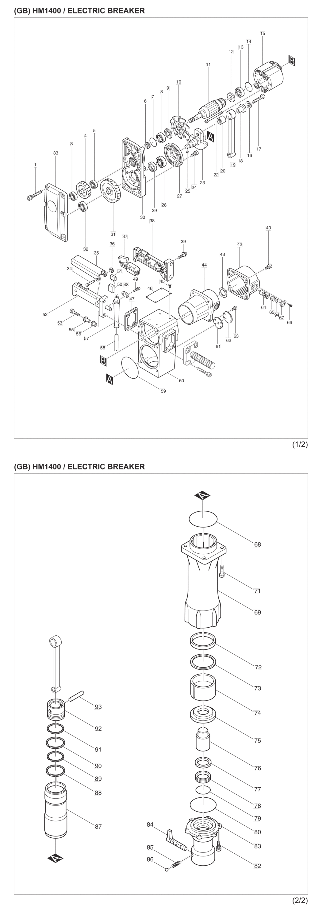 Makita HM1400 Electric Breaker Spare Parts