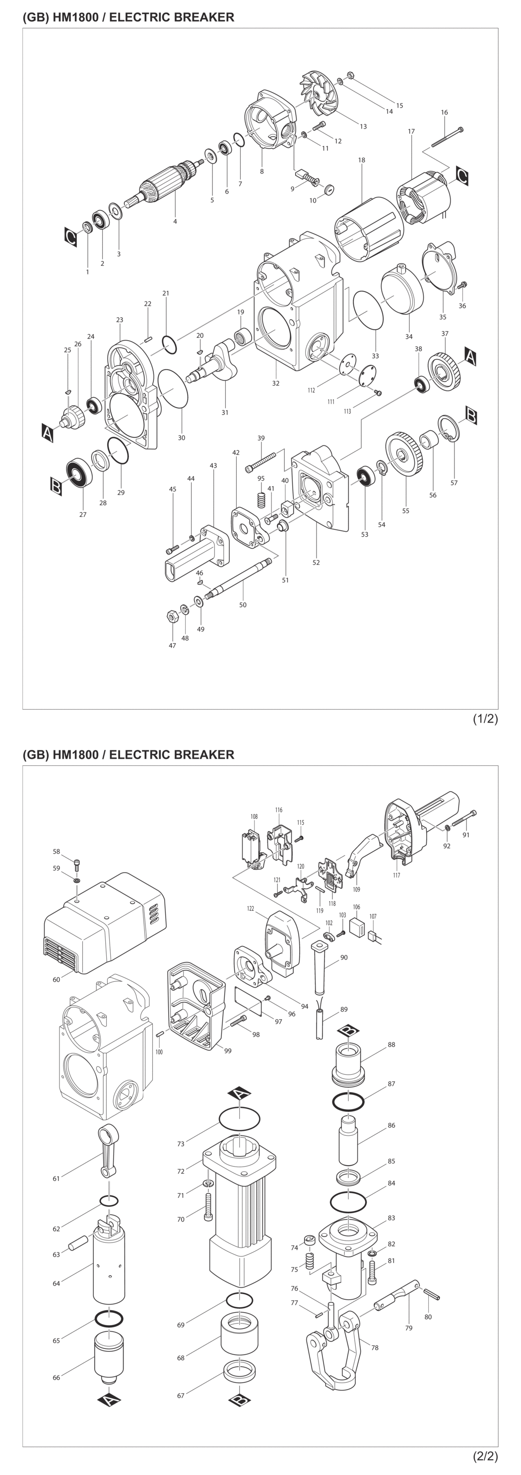Makita HM1800 Electric Breaker Spare Parts