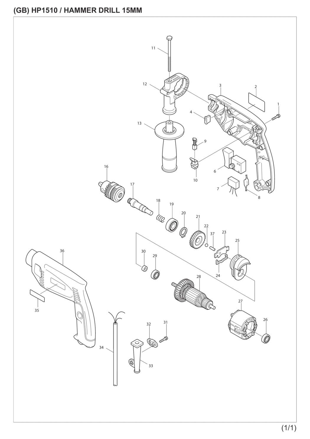 Makita HP1510 Hammer Drill Spare Parts