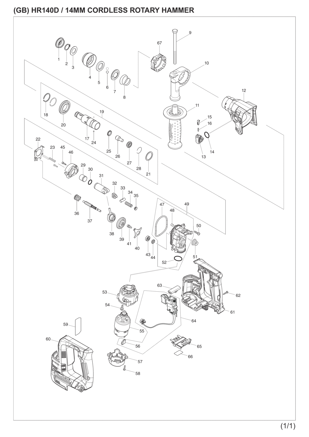 Makita HR140DZ Cordless Rotary Hammer Spare Parts