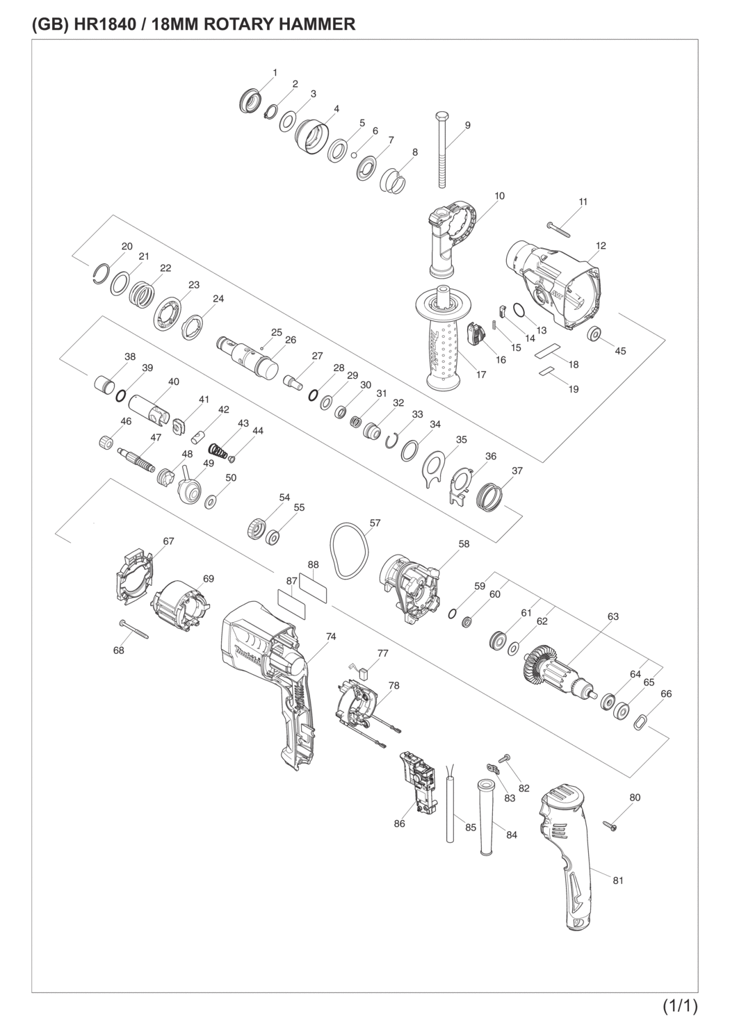 Makita HR1840 Rotary Hammer Spare Parts