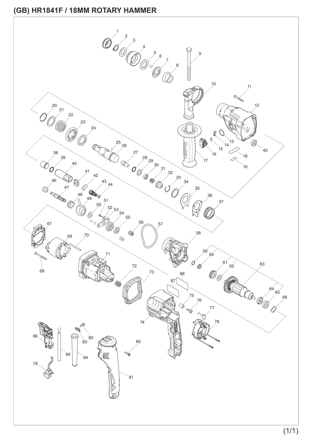 Makita HR1841F Rotary Hammer Spare Parts