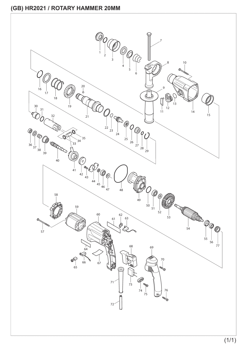 Makita HR2021 Rotary Hammer Spare Parts